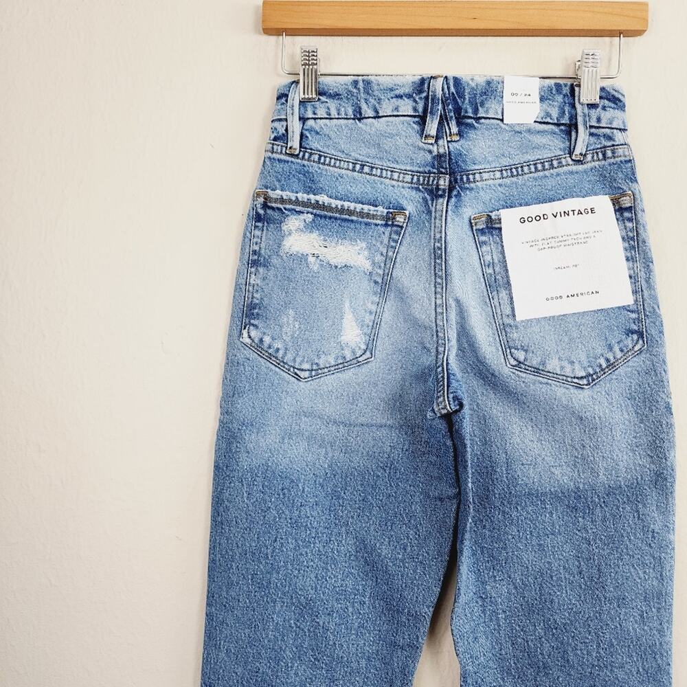NWT Good American Good Vintage High Rise Straight Jeans 00 24 Raw Hem Indigo - Picture 4 of 10